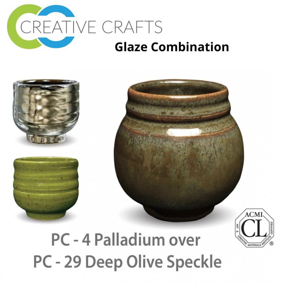 Palladium PC-04 over Deep Olive Speckle PC-29 Pottery Cone 5